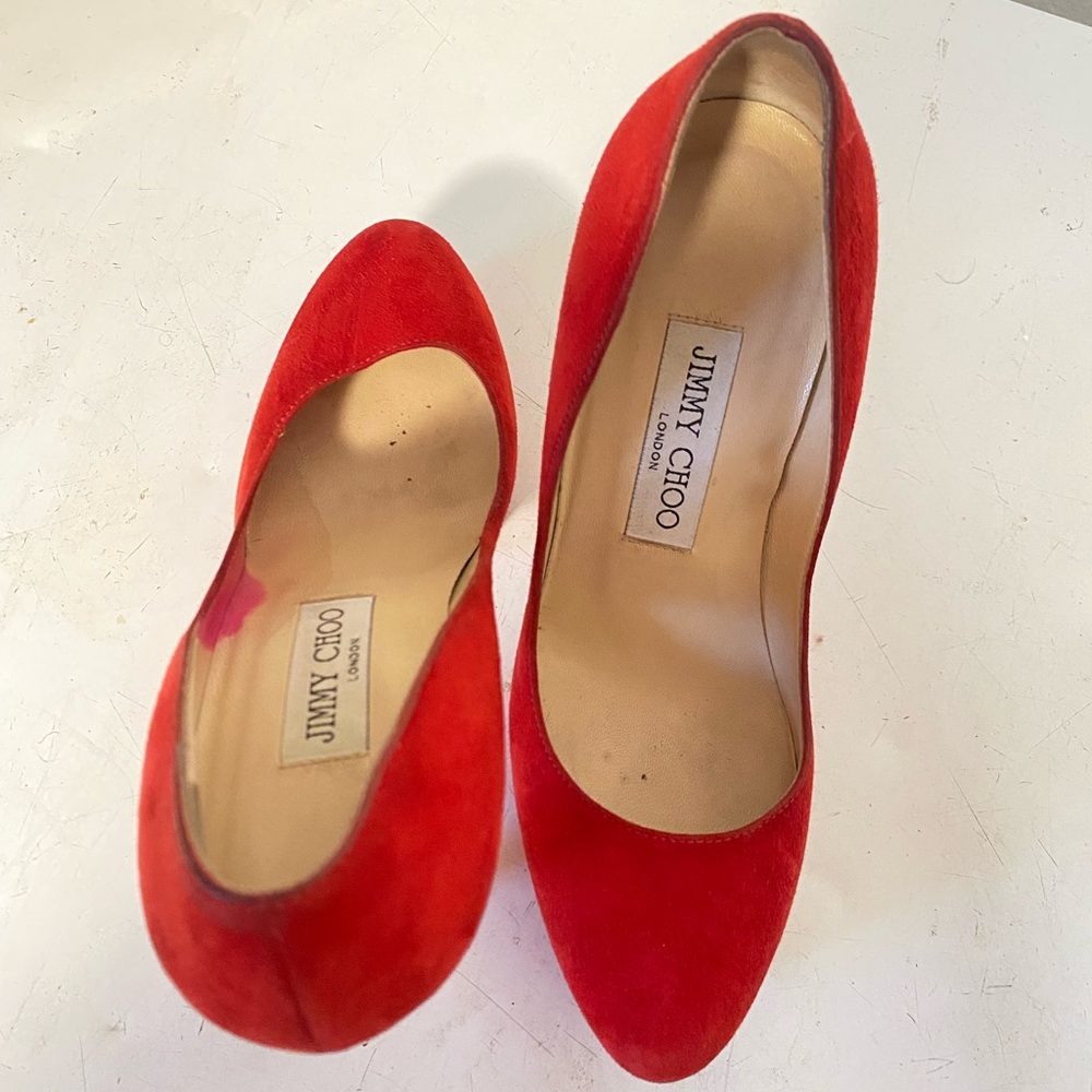 Jimmy Choo Red Pumps 👠, still have tons of life. Fair condition, Sz 36 1/2 - Picture 6 of 8